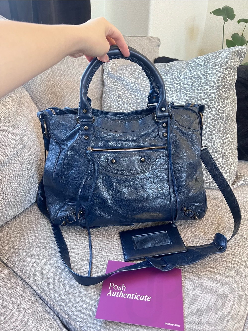Balenciaga Vintage Le City Velo Navy Blue Leather Satchel Bag - Picture 2 of 12
